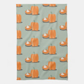 パンプキモダンンパンプキンパイパターンクリームグリーン キッチンタオル (縦)