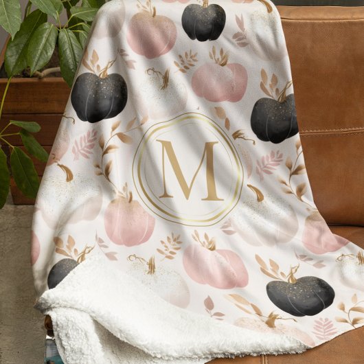 パンプキモダンンモノグラムパーソナライズされたイニシャル シェルパブランケット
