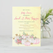 パンプキモダンン赤面ピンク金ゴールドイエローベイビーシャワー 招待状 (スタンド正面)