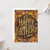 パンプキンお洒落秋秋ハッピーバースデー カード (正面/裏面インサイチュ)