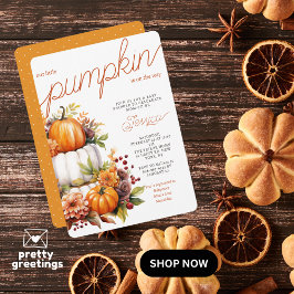 パンプキンがやってくる！おむつケーキと秋のベイビーシャワー 招待状