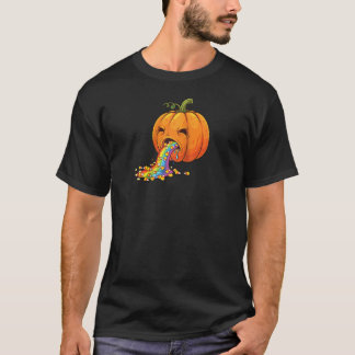 パンプキンが吐き出すキャンディコーンの虹色のスケアウェアH Tシャツ