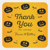 パンプキンこうもりハロウィーン誕生日サンキューカード スクエアシール (正面)