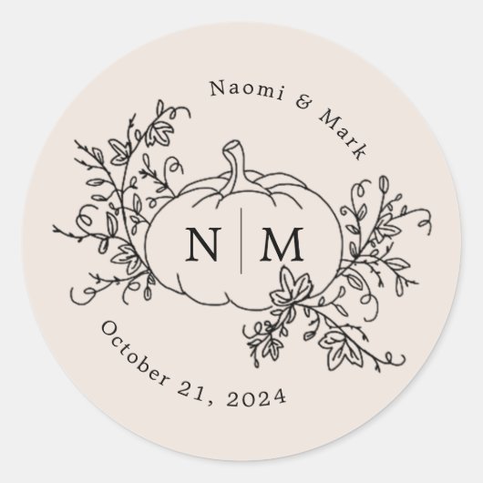 パンプキンつる植物モノグラム結婚ズ ラウンドシール (正面)