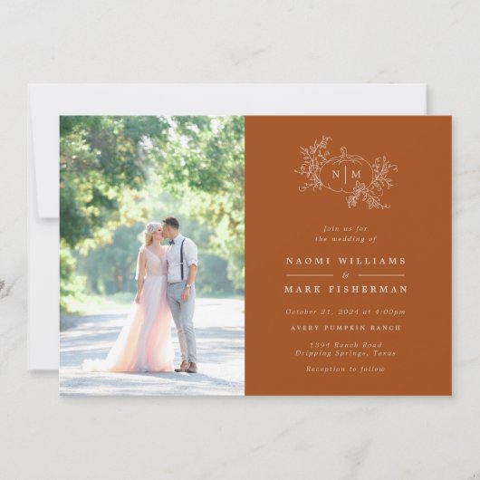 パンプキンつる植物モノグラム結婚式招待状 招待状 (正面)