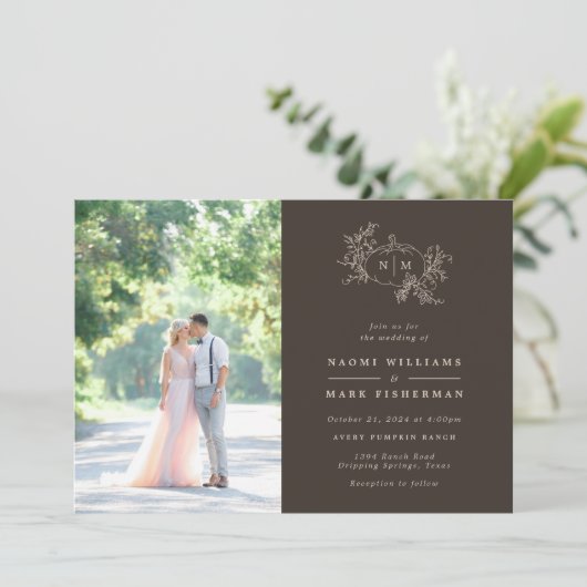 パンプキンつる植物モノグラム結婚式招待状 招待状 (スタンド正面)