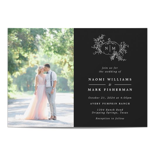 パンプキンつる植物モノグラム結婚式招待状 招待状