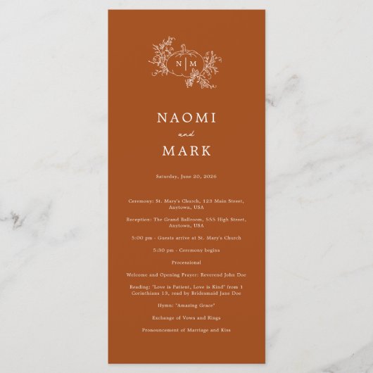 パンプキンつる植物結婚式 プログラム (正面)