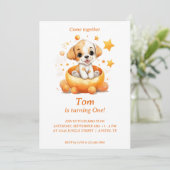 パンプキンで子犬：誕生日パーティーの招待 招待状 (スタンド正面)