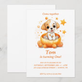 パンプキンで子犬：誕生日パーティーの招待 招待状 (正面/裏面)