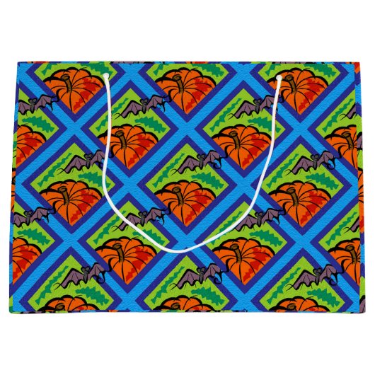パンプキンとこうもりのパターン,名前,ハロウィーン, ZSG ラージペーパーバッグ (正面)