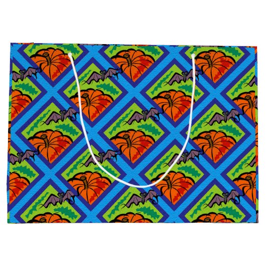 パンプキンとこうもりのパターン,名前,ハロウィーン, ZSG ラージペーパーバッグ (裏面)