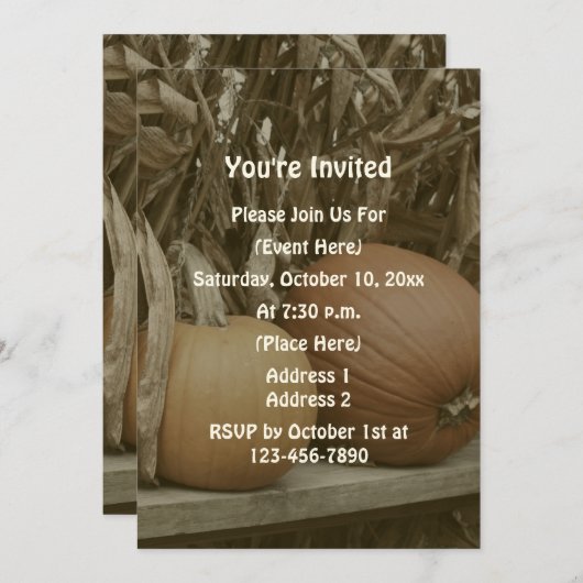 パンプキンととうもろこしの茎 秋のパーティー 招待状 (正面/裏面)