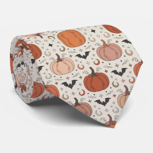 パンプキンとコウモリのハロウィンパターン ネクタイ