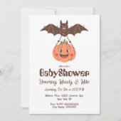 パンプキンとコウモリのベビーシャワーハロウィンパーティー 招待状 (正面)