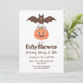 パンプキンとコウモリのベビーシャワーハロウィンパーティー 招待状 (スタンド正面)
