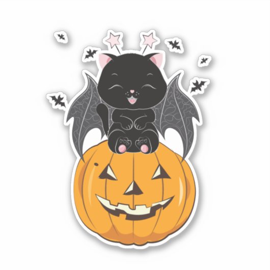 パンプキンとハロウィーンの不気味な猫 シール (正面)
