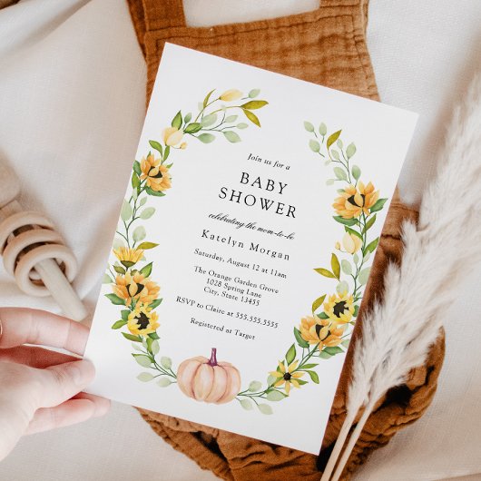 パンプキンとヒマワリのリース ベビーシャワー 招待状
