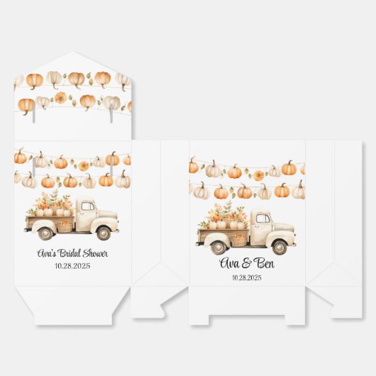 パンプキンとヴィンテージトラックのブライダルシャワー フェイバーボックス (見開き)