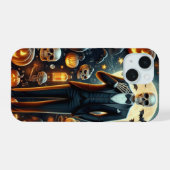 パンプキンと幽霊のタックスのハロウィーンスケルトン iPhone 15ケース (裏面横)