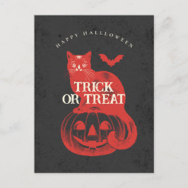 パンプキンと猫のブラック トリック オア トリート ハロウィン ポストカード