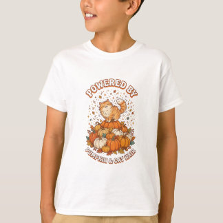 パンプキンと猫の毛で動く 猫好きのための面白い秋デザイン Tシャツ