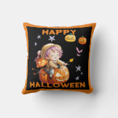 パンプキンにハロウィーンのアニメ少年 クッション (裏面)