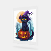 パンプキンにハロウィーンの魔猫 アクリルサイン (傾斜)