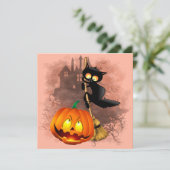 パンプキンに怖がる猫 ハロウィンの愉快なキャラクター 招待状 (スタンド正面)