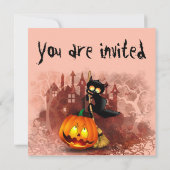 パンプキンに怖がる猫 ハロウィンの愉快なキャラクター 招待状 (裏面)