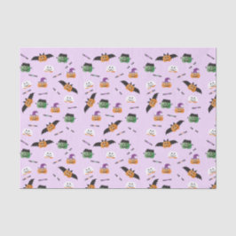 パンプキンのコスチュームパターンのトリックまたは紫を扱う 薄葉紙