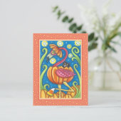 パンプキンのハロウィーンピンクフラミンゴ&黒猫 シーズンポストカード (スタンド正面)