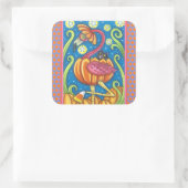 パンプキンのハロウィーンピンクフラミンゴ&黒猫 スクエアシール (バッグ)