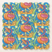 パンプキンのハロウィーンピンクフラミンゴ&黒猫 ペーパーコースター (正面)