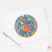 パンプキンのハロウィーンピンクフラミンゴ&黒猫 ラウンドシール (封筒)