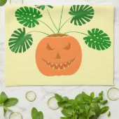 パンプキンのハロウィーンモンステラカスタム植物 キッチンタオル (折り畳み)