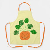 パンプキンのハロウィーンモンステラ植物 エプロン (正面)