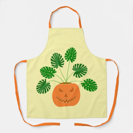 パンプキンのハロウィーンモンステラ植物 エプロン (正面)