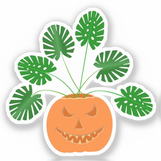 パンプキンのハロウィーンモンステラ植物 シール (正面)