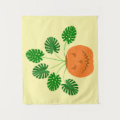 パンプキンのハロウィーンモンステラ植物 タペストリー (正面)