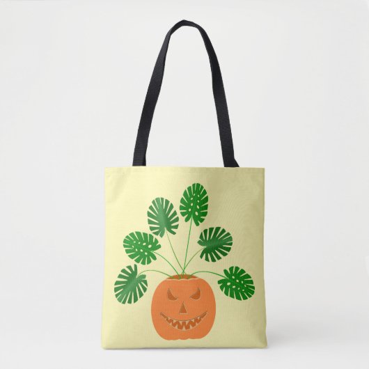 パンプキンのハロウィーンモンステラ植物 トートバッグ (正面)