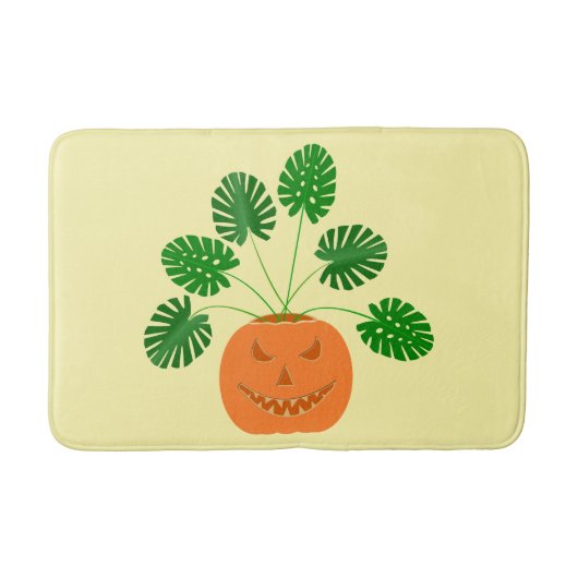 パンプキンのハロウィーンモンステラ植物 バスマット (正面)