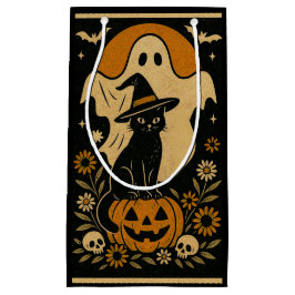 パンプキンの上の黒猫 ハロウィン ギフトバッグ - スプーキー