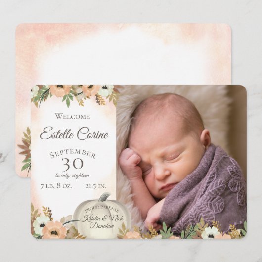 パンプキンの出産発表と感謝 招待状 (正面/裏面)