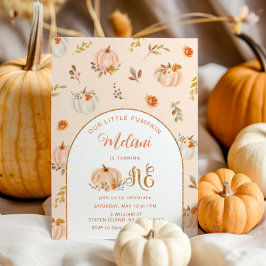 パンプキンの最初の誕生日パステルオレンジ 招待状