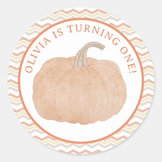 パンプキンの最初の誕生日パーティステッカー ラウンドシール (正面)