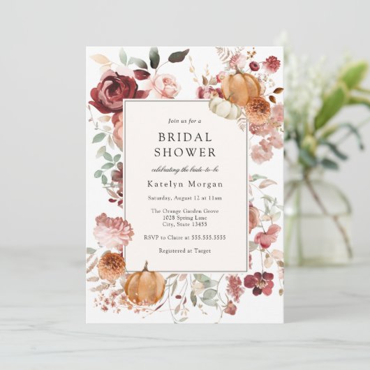 パンプキンアンドバーガンディフローラブライダルシャワー 招待状 (スタンド正面)