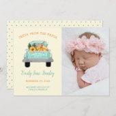 パンプキンイントラックヴィンテージ秋フォトベビー誕生 案内状 (正面/裏面)