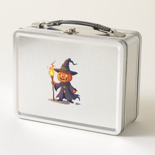 パンプキンウィザード�魔法のハロウィーンの魔法使いTシャツ メタルランチボックス (正面)