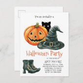 パンプキンウィッチハットハロウィン招待状 インビテーションポストカード (正面/裏面)